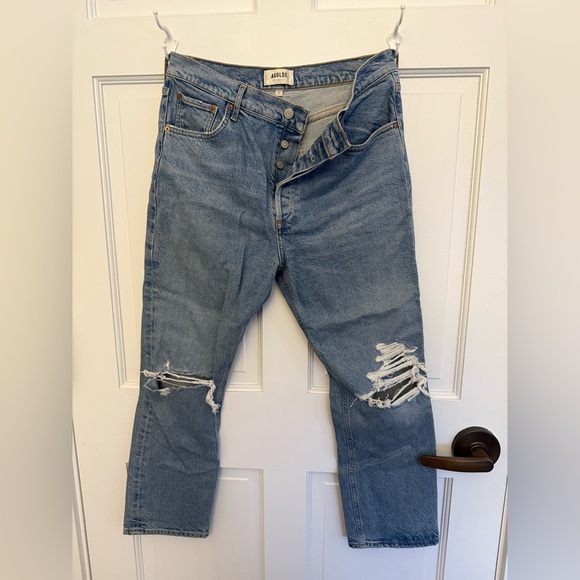 AGOLDE Riley Ripped Super High Waist Crop Straight Leg Jeans in Whiplash - Picture 7 of 13